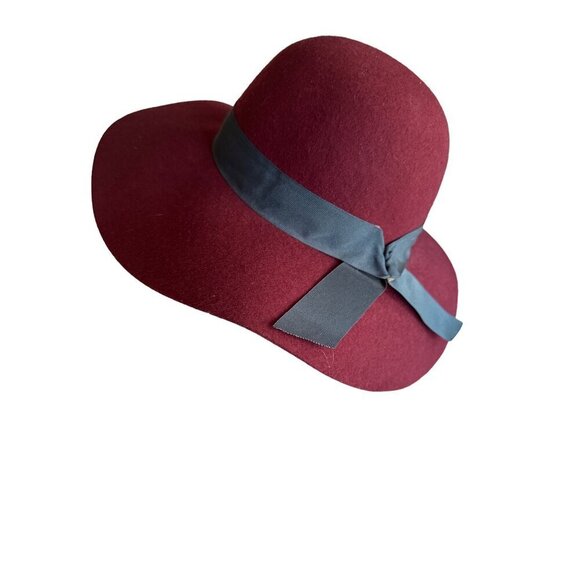 Genie By Eugenia Kim Womens Wool Floppy Hat Maroon With Blue Ribbon Size One Siz - Picture 1 of 6